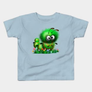 Fluffy Caterpillar Worm Bug Funny Cartoon Character Kids T-Shirt